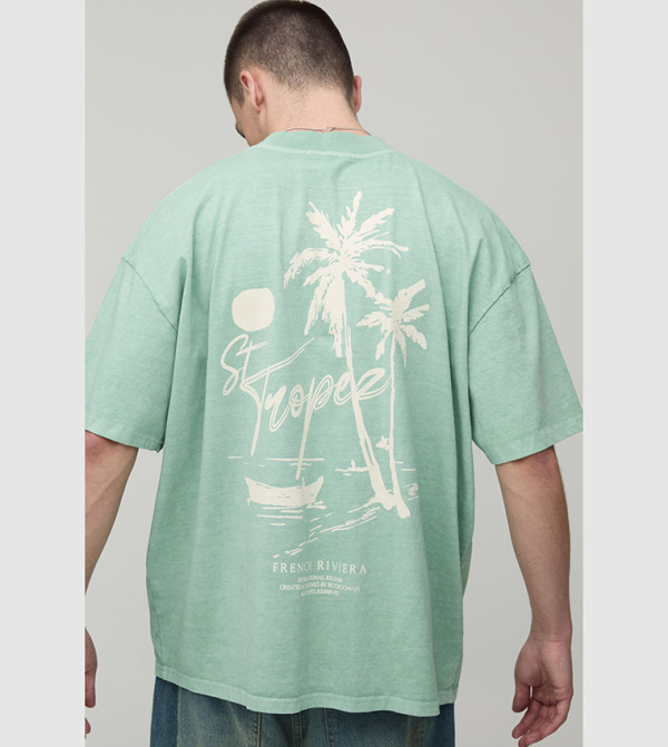 Washed Heavyweight Palm Print Oversized T-Shirt
