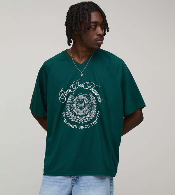 Mesh Embroidered Panelled Oversized Hockey T-Shirt