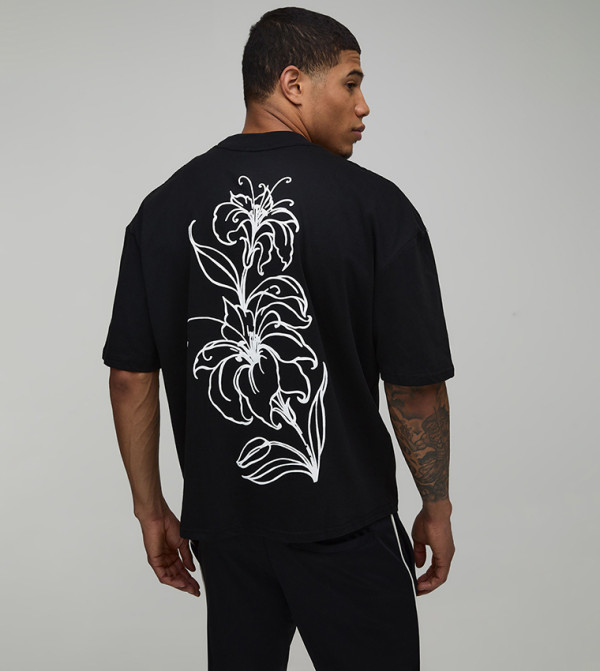 Floral Puff Printed Oversized Crew Neck T-Shirt
