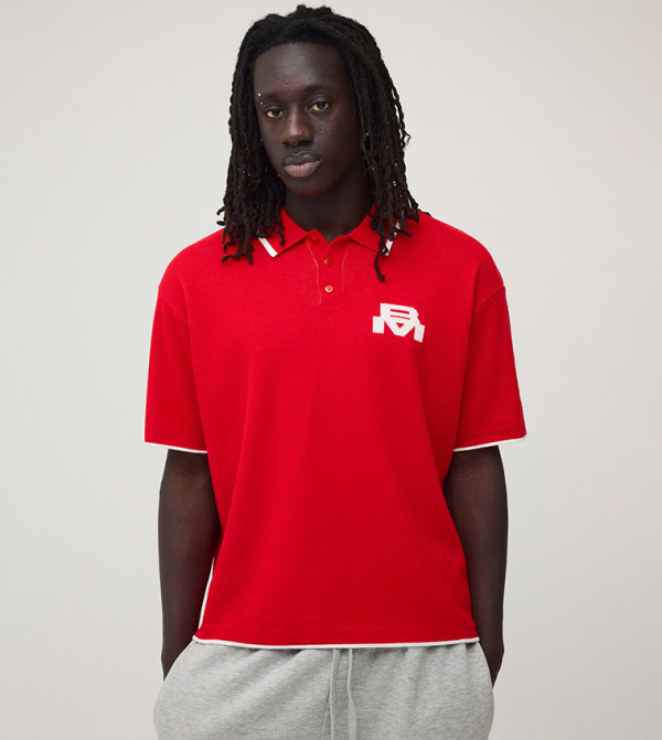 Moto Graphic Oversized Knitted Polo T-Shirt