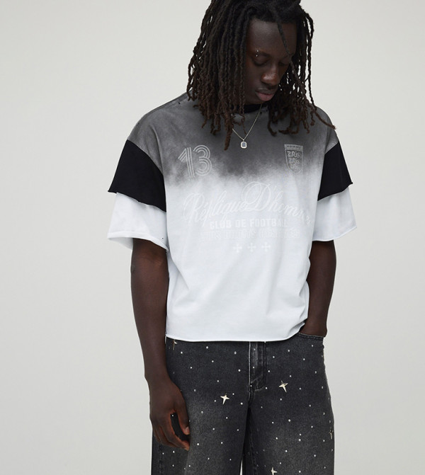 Double Faux Layer Washed Distressed Oversized T-Shirt