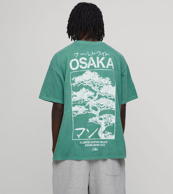 Washed Osaka Tree Print Oversized T-Shirt