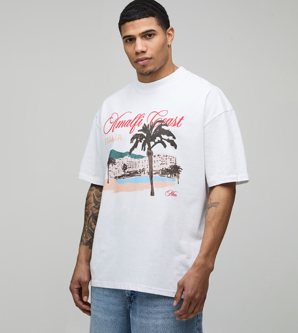 Amalfi Coast Print Oversized T-Shirt