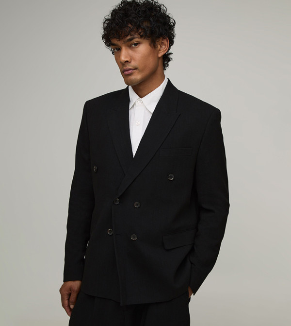 Linen Look Double Breasted Oversized Blazer