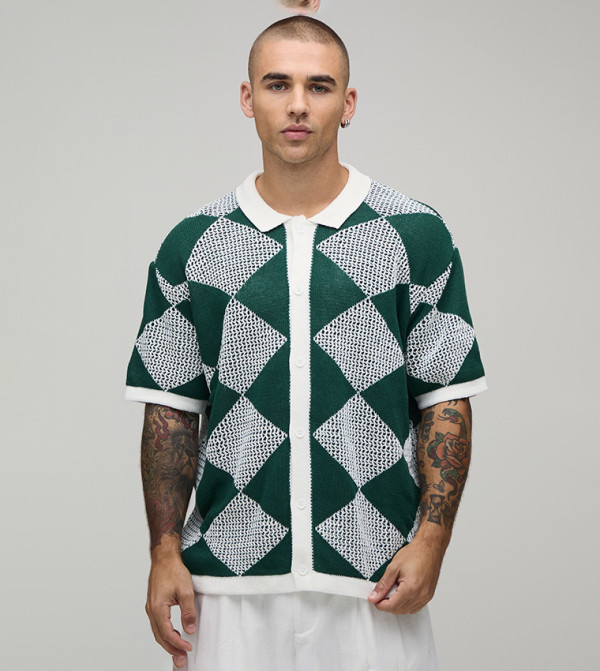 Open Stitch Crochet Short Sleeves Knitted Shirt