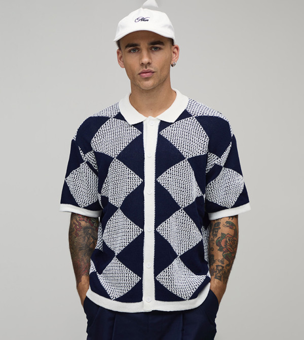 Open Stitch Crochet Short Sleeves Knitted Shirt