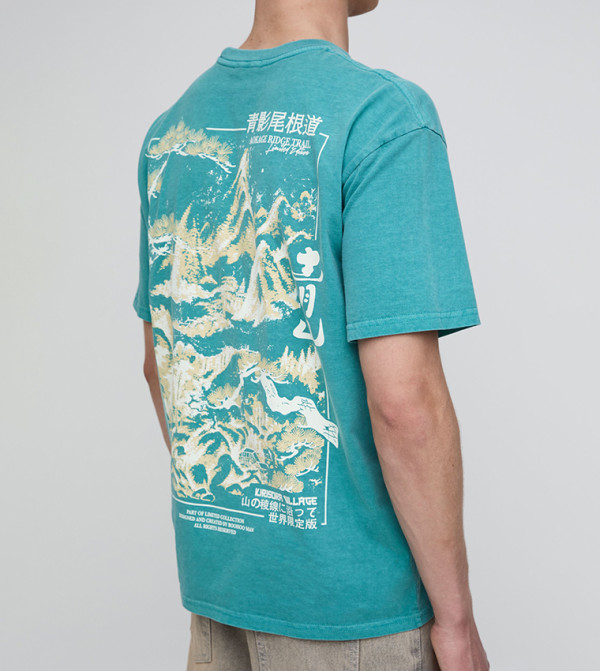 Washed Kyoto Mountain Graphic Oversized T-Shirt