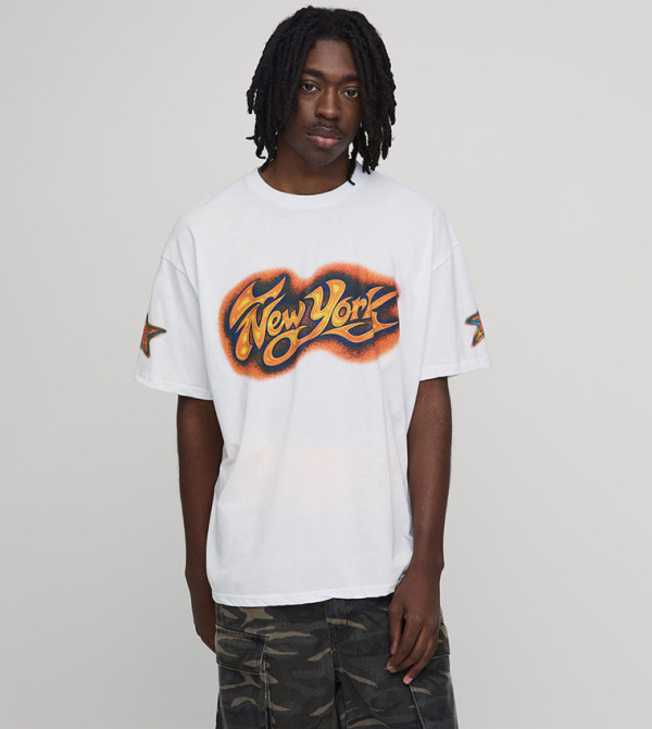 Airbrushed New York Printed Oversized T-Shirt