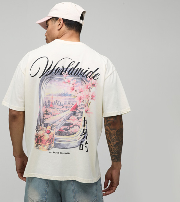 Window Landscape Print Oversized T-Shirt