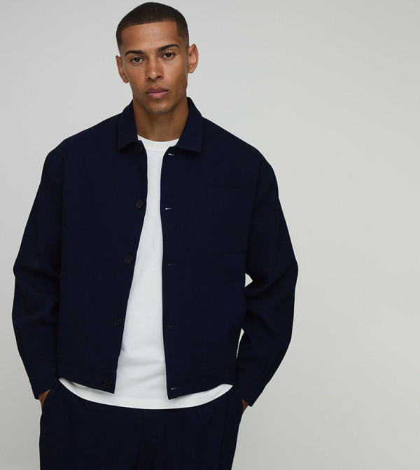 Tailored Oversized Linen Look Harrington Jacket