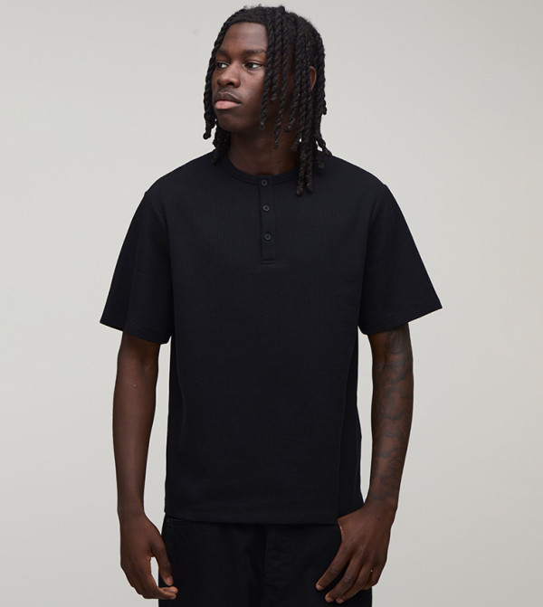 Short Sleeves Waffle Henley T-Shirt
