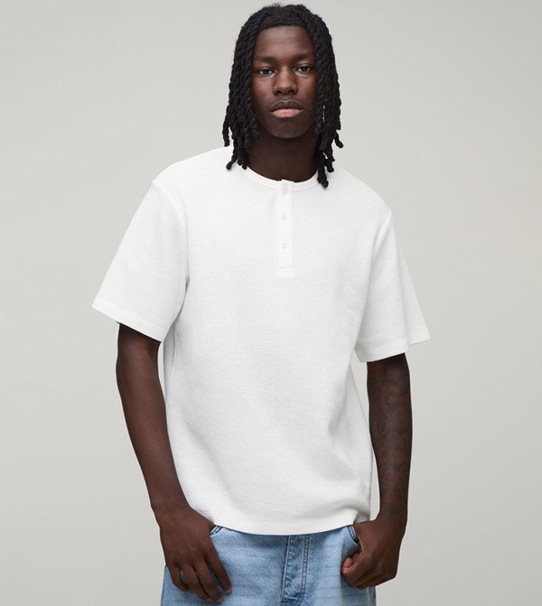 Short Sleeves Waffle Henley T-Shirt