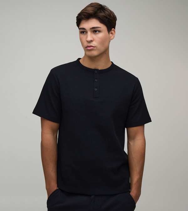 Slim Fit Waffle Henley T-Shirt
