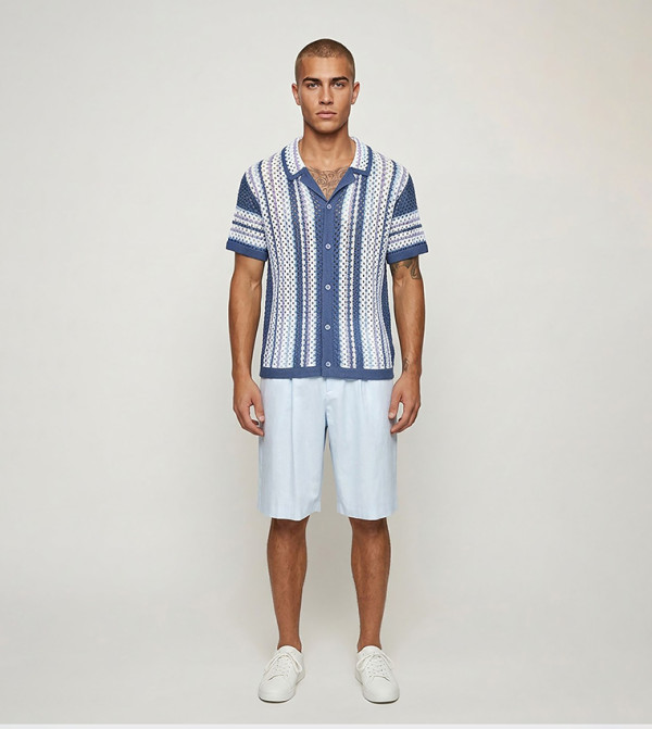 Revere Open Stitch Knit Striped Shirt
