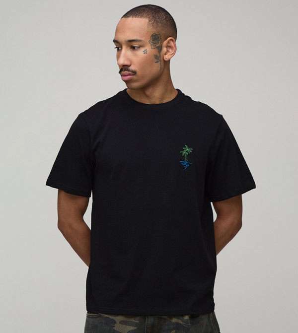 Palm Tree Embroidered Short Sleeves T-Shirt