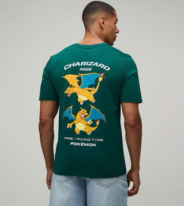 Charizard Pokémon License Printed Crew Neck T-Shirt
