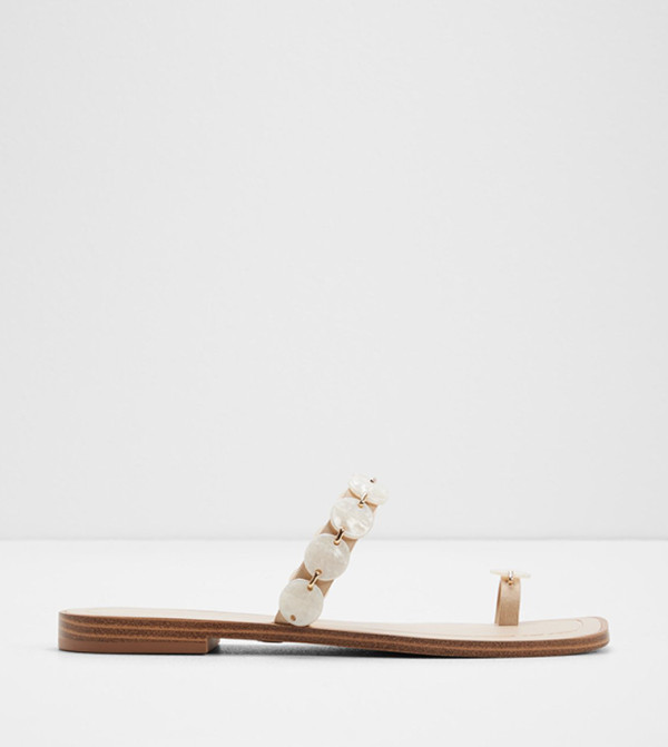 CRYSTIANA Stone Detail Flat Sandals