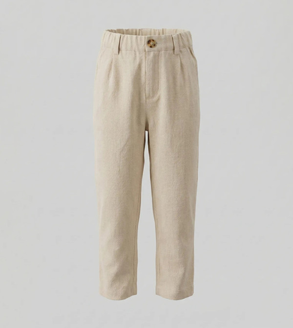 Solid Elastic Waist Trousers