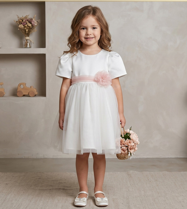 Floral Appliqued Tulle Layered Dress