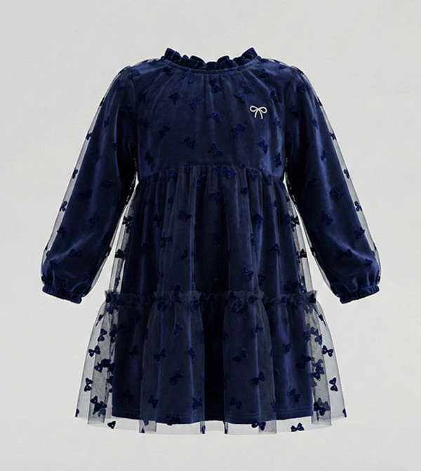 Appliqued Mock Neck Long Sleeves Dress