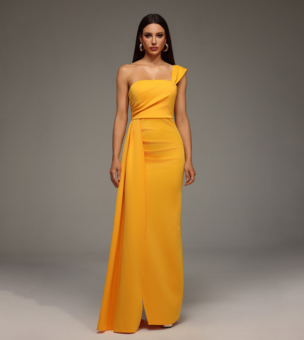 فستان ماكسي بفتحة وان شولدر 