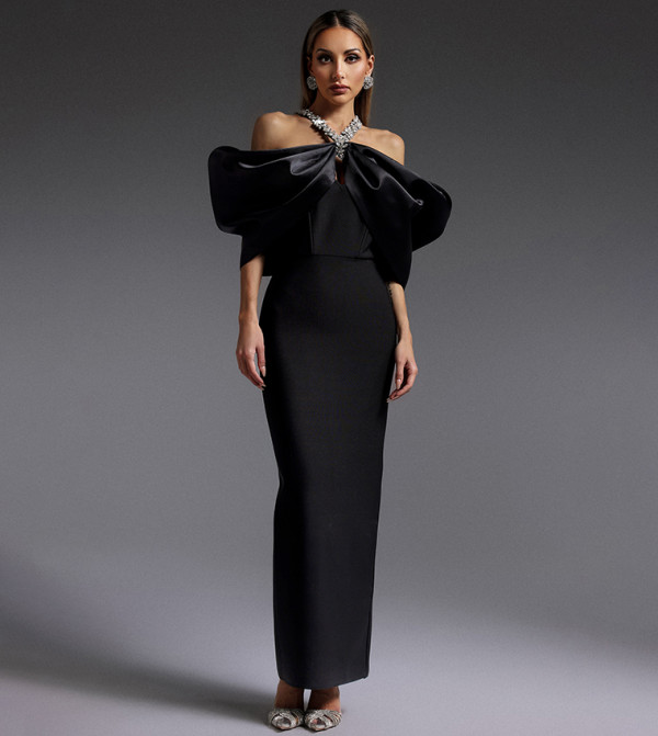 SLOAN Halterneck Diamond Bandage Maxi Party Dress