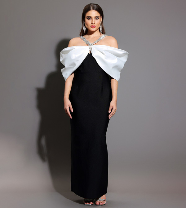 LUCIFA Bow Diamond Ribbon Bandage Maxi Party Dress