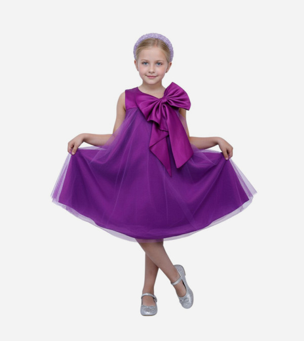 Solid Bow Detail Party Dress