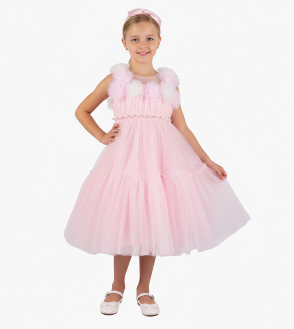 Pearl Embellished Party Dress with Headband