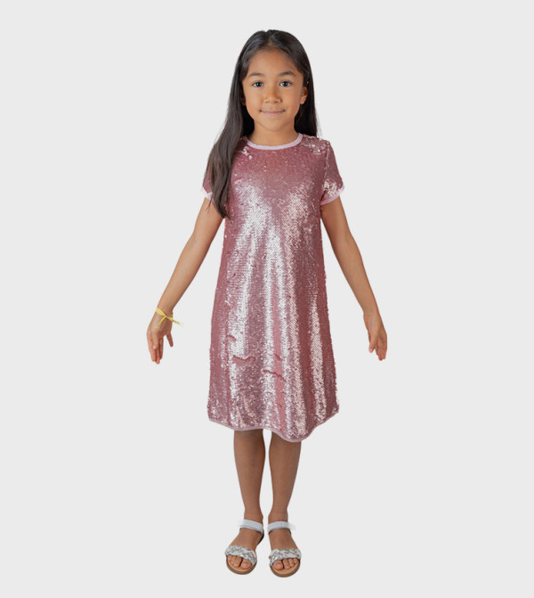 Sequined Short Sleeves Midi Dress