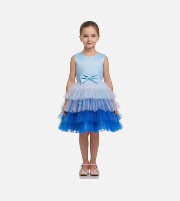 Bow Front Ombre Layered Gown Dress