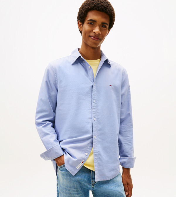 قميص أوكسفورد كم طويل بشعار تومي مطرز