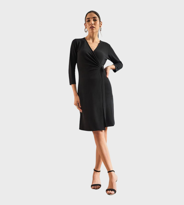 VALENTINO Textured Long Sleeves Wrap Dress