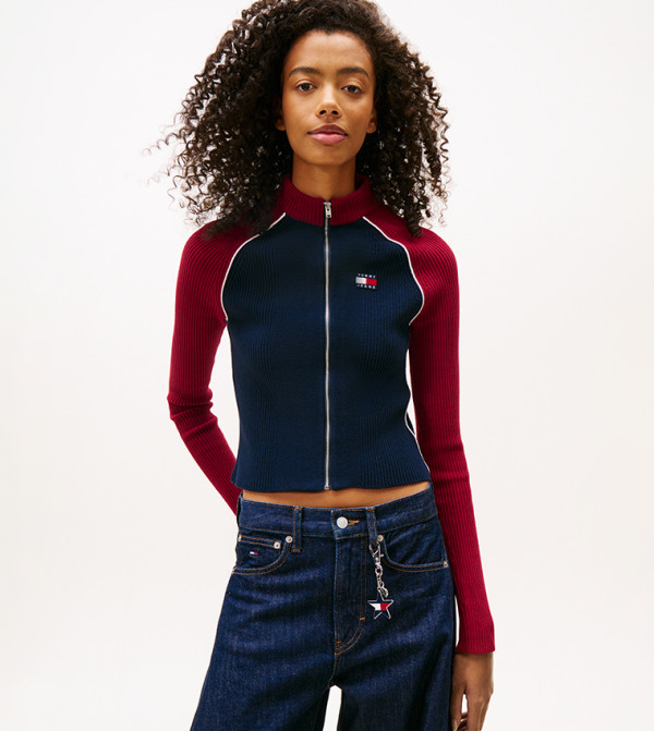 Color Block High Neck Cardigan