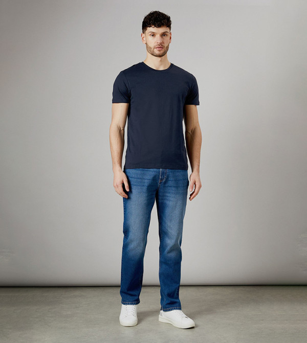 Mid Wash Premium Stretch Straight Fit Jeans