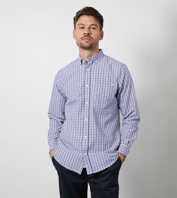 Plaid Button-Down Collar Long Sleeves Shirt