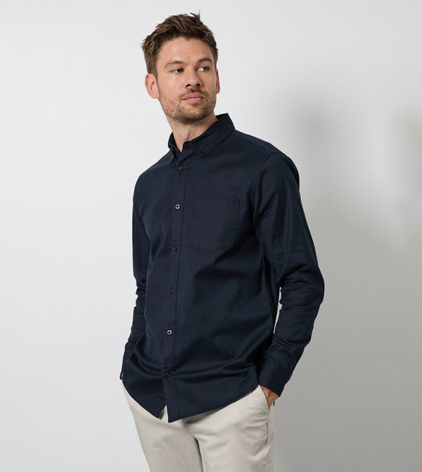 Solid Long Sleeves Linen Blend Shirt