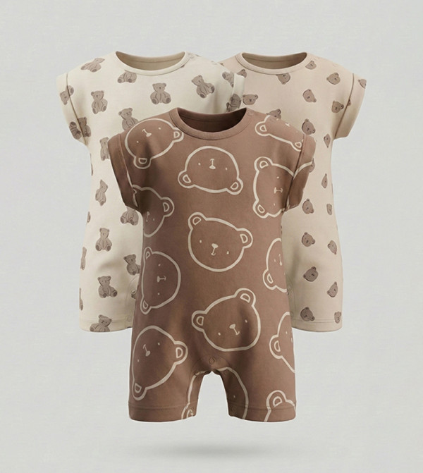 Pack of 3 Printed Short Sleeves Rompers