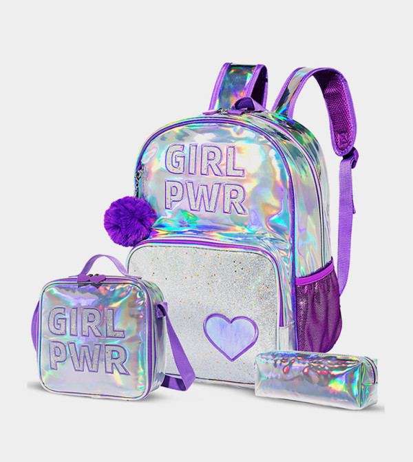Girl Power Printed Set of 3School Bag, Lunch Bag and Pencil Case, 18 Inch
