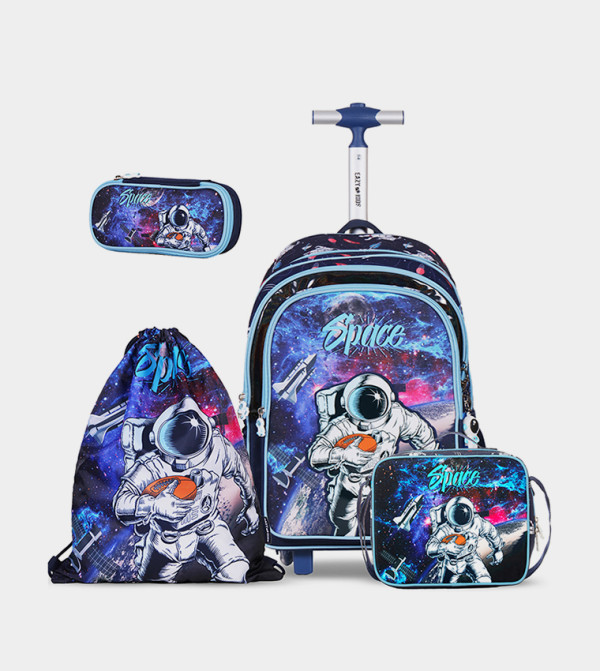 Eazy Kids - Back to School - 18" Set of 4 School Bag Lunch Bag Activity Bag , Pencil Case Astronaut-Blue