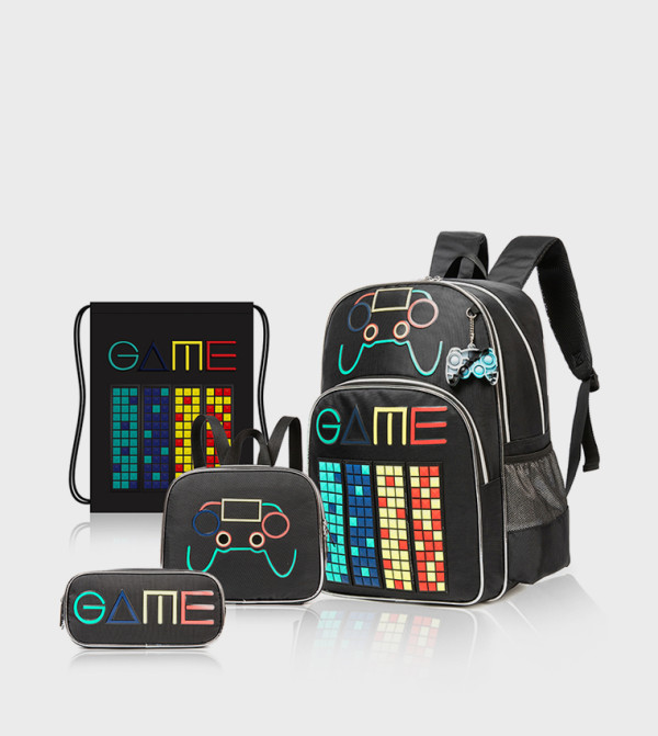 4-Piece Gen Z Gamer Printed 17" Trolley School Bag Set