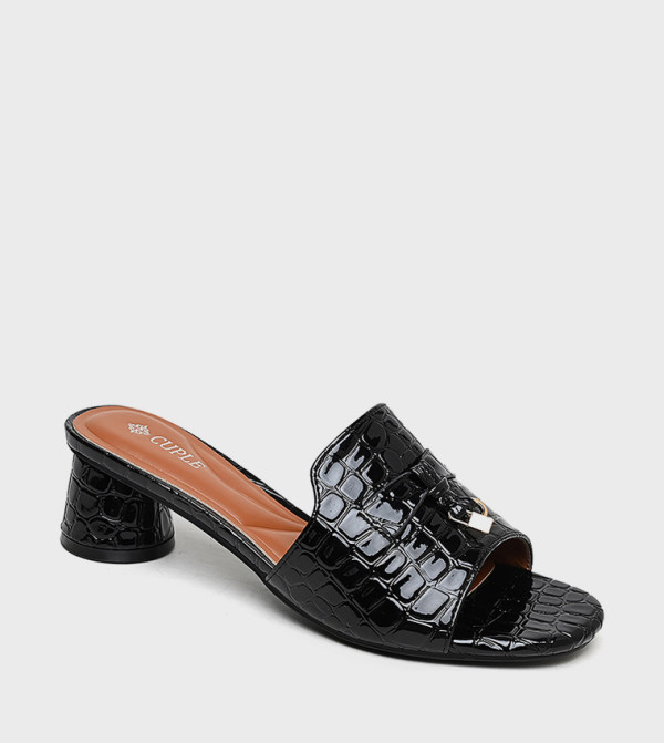 Textured Open Toe Heeled Sandals
