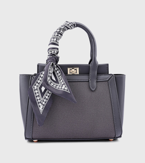 Textured Satchel Bag with Scarf