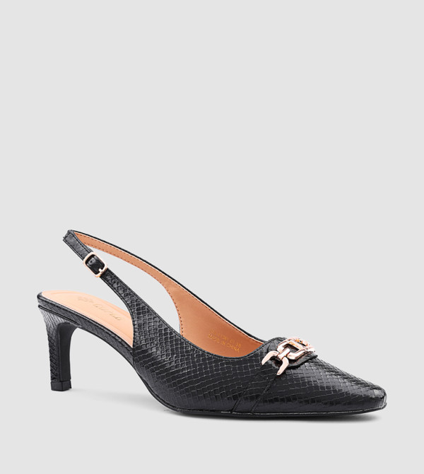 Textured Pointed Toe Slingback Pumps