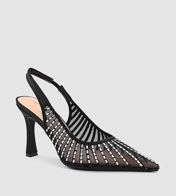 Embellished Mesh Slingback Pumps