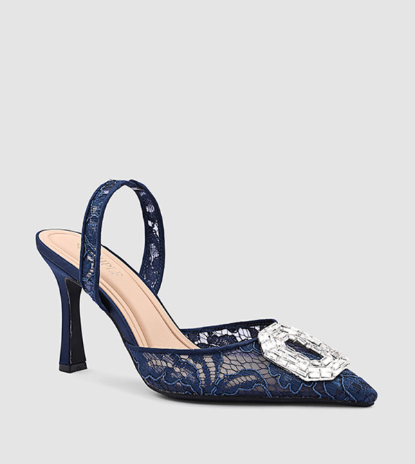 Appliqued Lacy Slingback Pumps