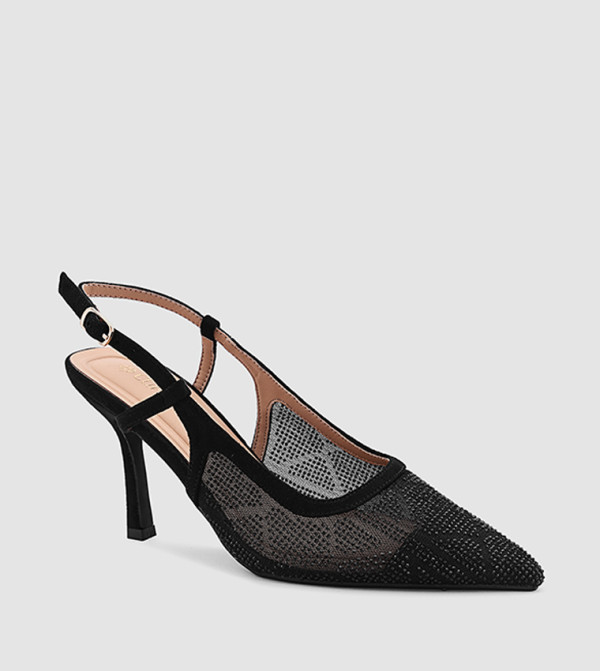 Embellished Mesh Slingback Pumps