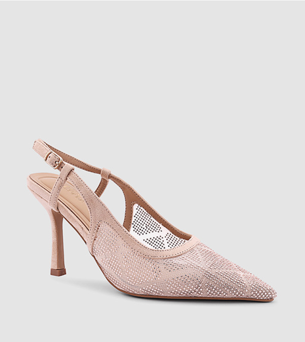 Embellished Mesh Slingback Pumps