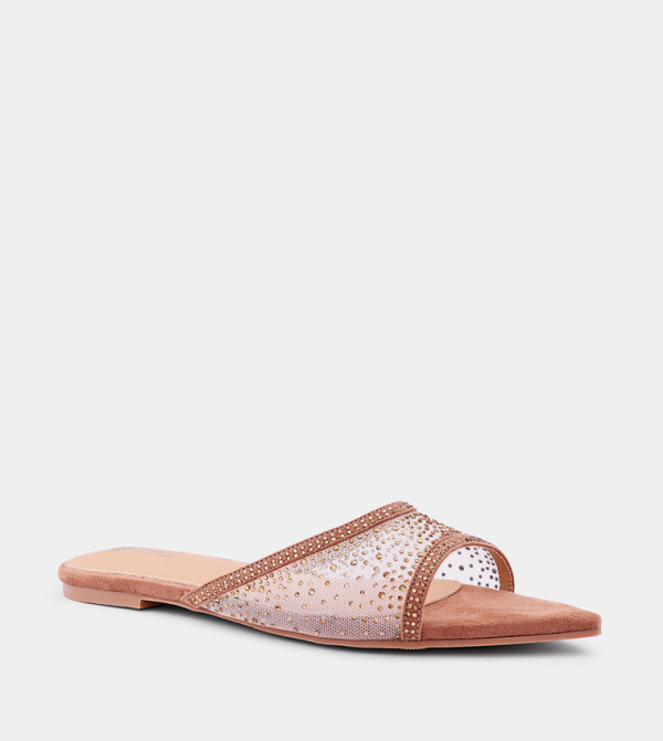 Embellished Peep Toe Flat Sandals