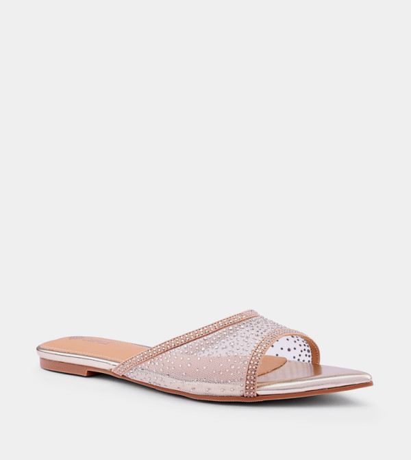 Embellished Peep Toe Flat Sandals